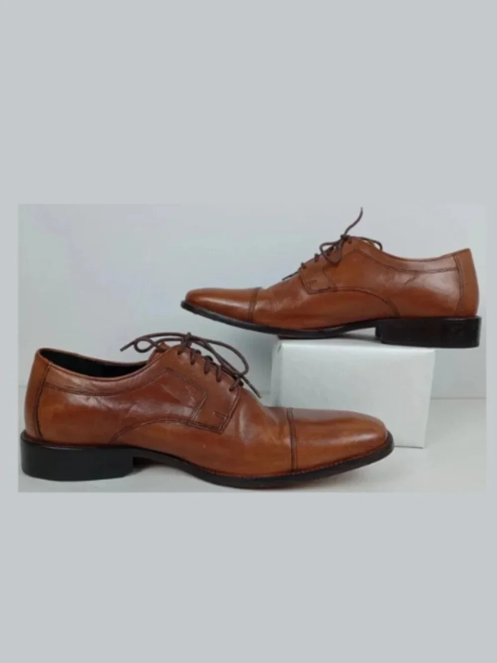 Johnson Murphy Mens 12M Brown Leather Novick Cap Oxford Lace Up Dress Shoes‎